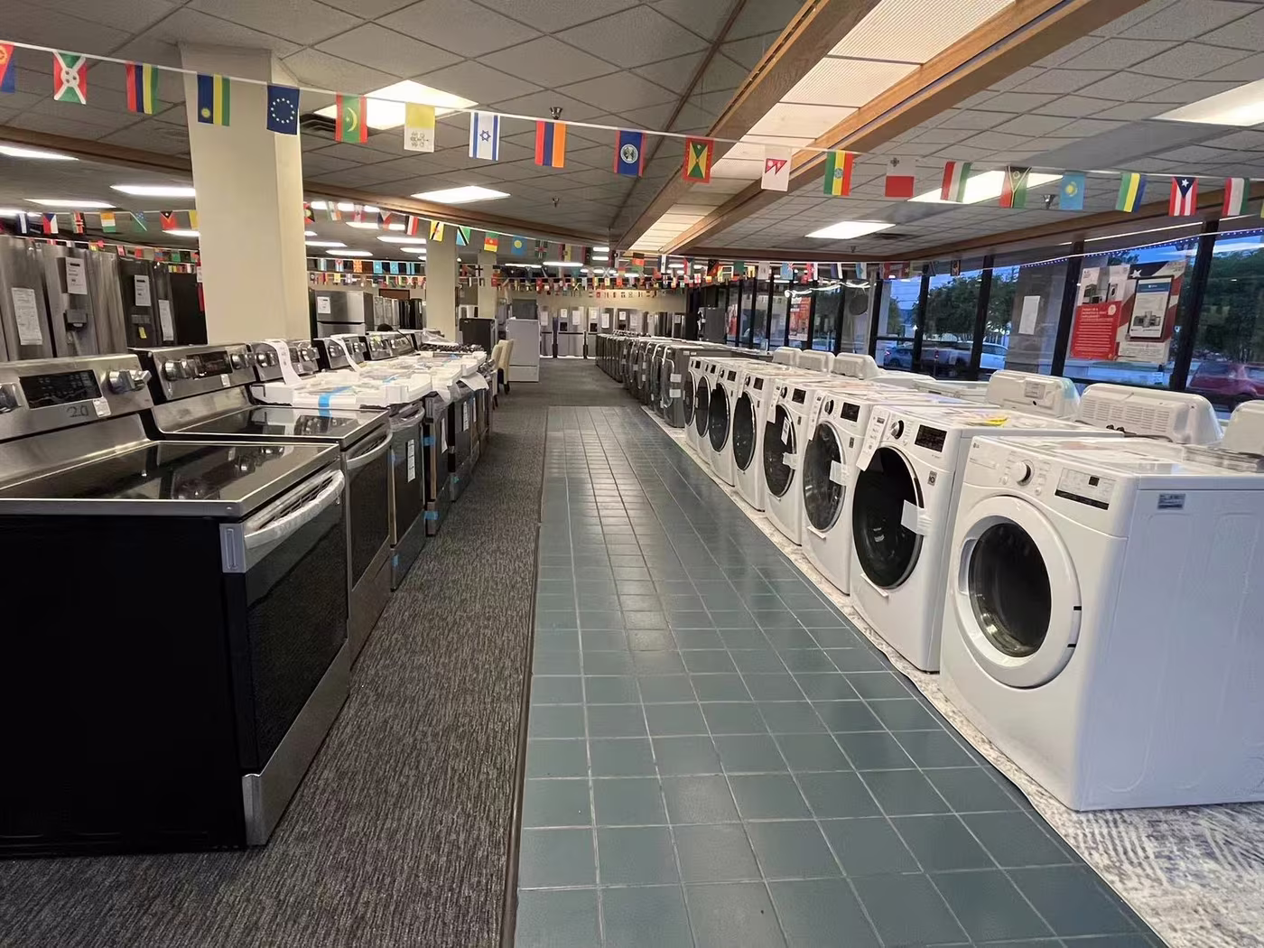 Rows of washers and dryers on our showroom floor