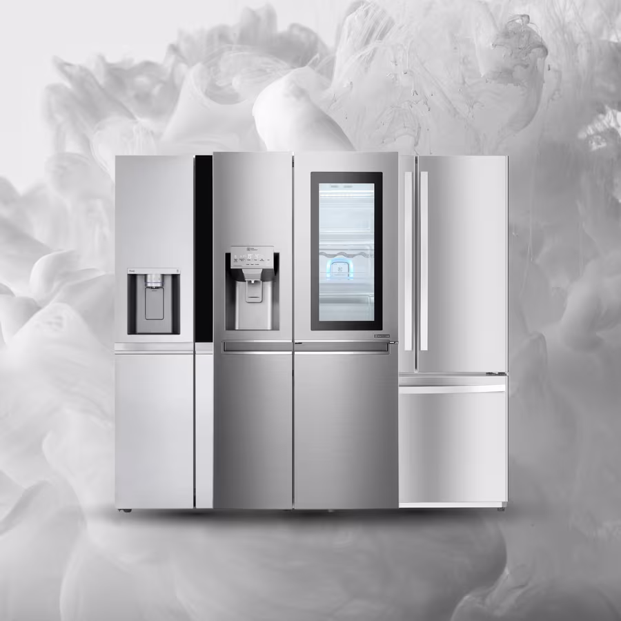 A stainless four-door refrigerator